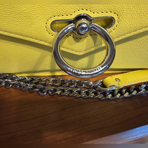 Rebecca Minkoff Yellow Pebble Grain  Leather Crossbody With Chain Link Strap - Picture 4 of 12